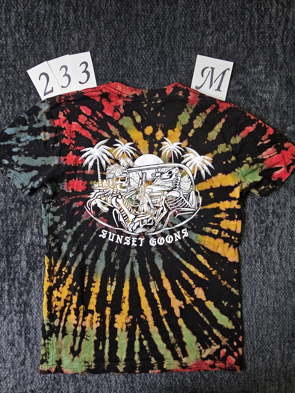 Sunset Goons Tie-Dye Tee in Black with Red, Yellow & Green